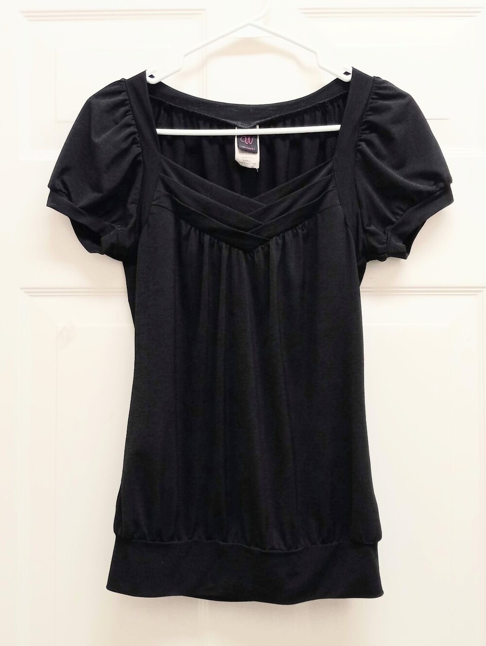 VTG Y2K Wrapper Babydoll Top Milkmaid Black Small Sweetheart Neck Whimsigoth